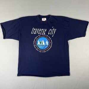 VTG Traverse City Vacation T Shirt Fits XL Lake Sailboats Lake‎ Michigan 1990s